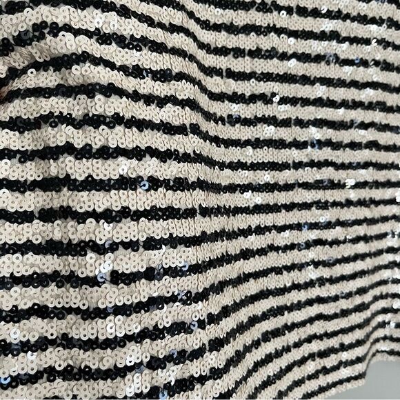 J. Crew Ivory and Black Sequin Stripe Embellished T-shirt, Size XS - Picture 5 of 14